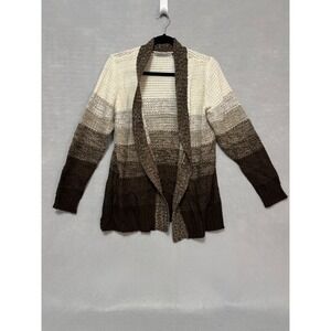 Jason Maxwell Womens Ombre Open Front Cardigan Brown Cream Knit Sweater Large